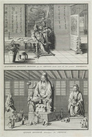 KG 11945
<br/>
Oost-Indië: Chinese Godheid Quantecong & Quonin, huisgod.
<br/>
<em>Picart, Bernard (1673-1733)</em>